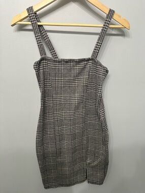 Gray Plaid Square-Neck Mini Dress
